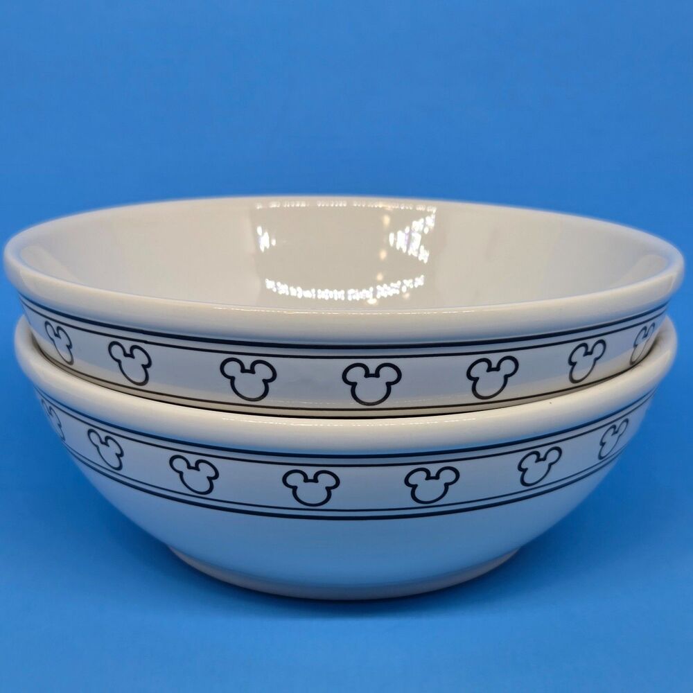 Disney Mickey Mouse Set Of 2 White 7.5" X 2.5" Bowls GUC